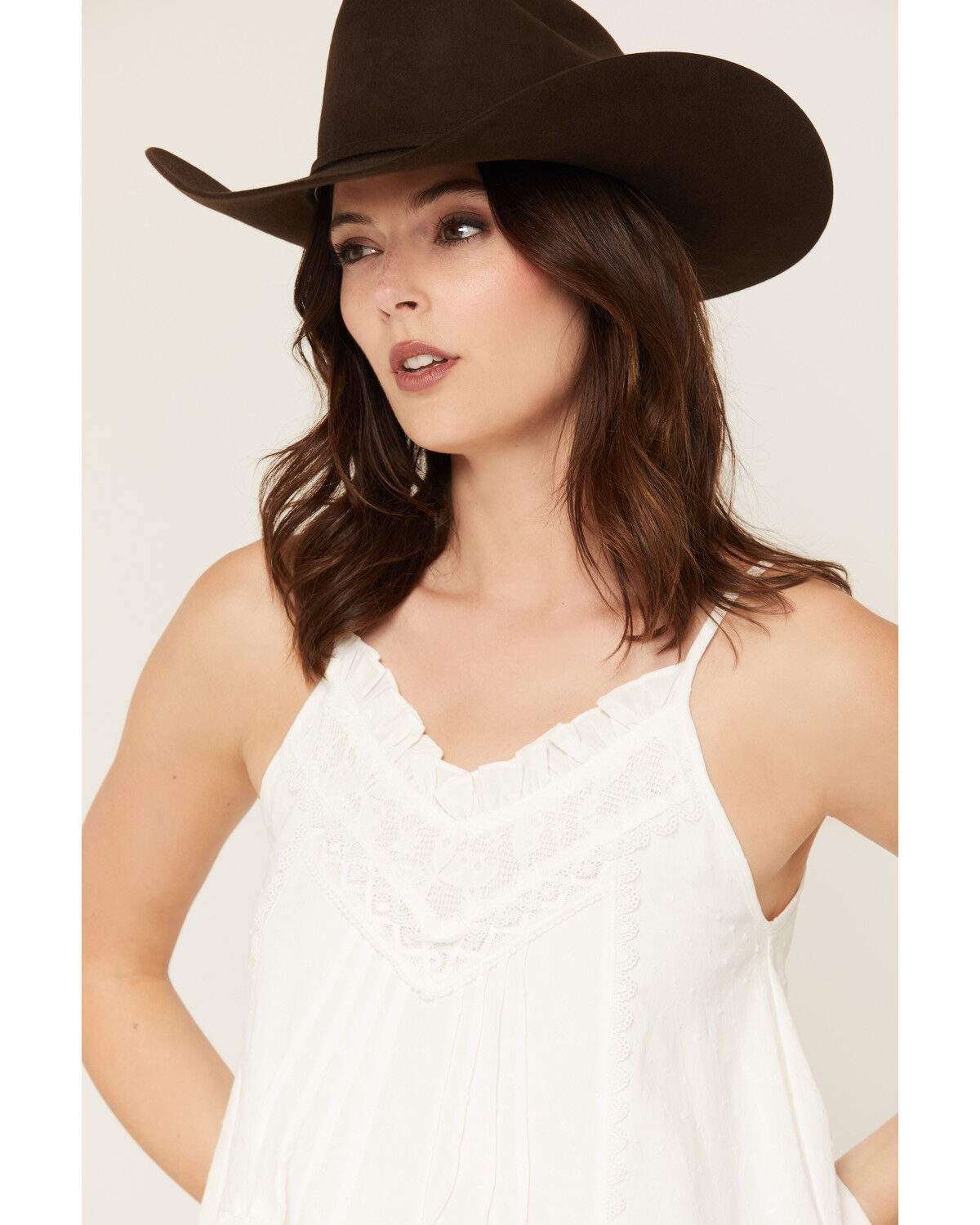 Image #2 - Miss Me Women's Pleated Lace Solid Tank Top, White, hi-res