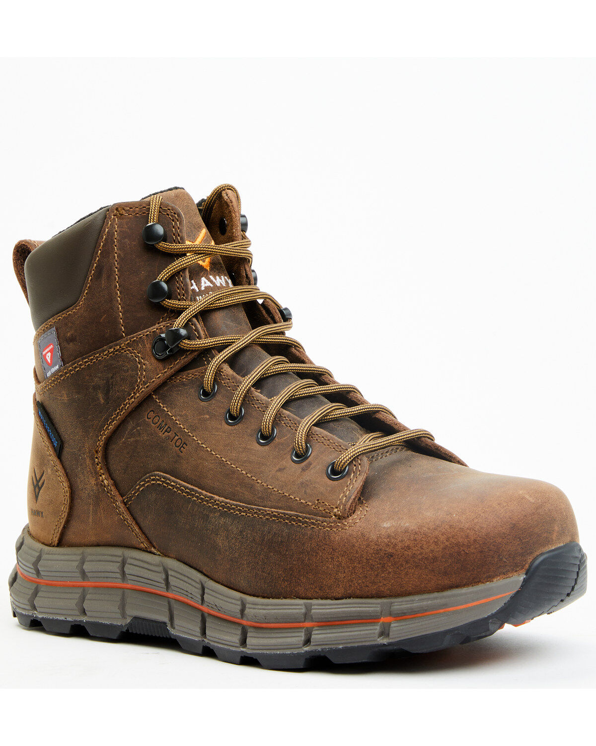 Hawx Men's 6" Insulated Lace-Up Waterproof Work Boots - Composite Toe, Brown, hi-res