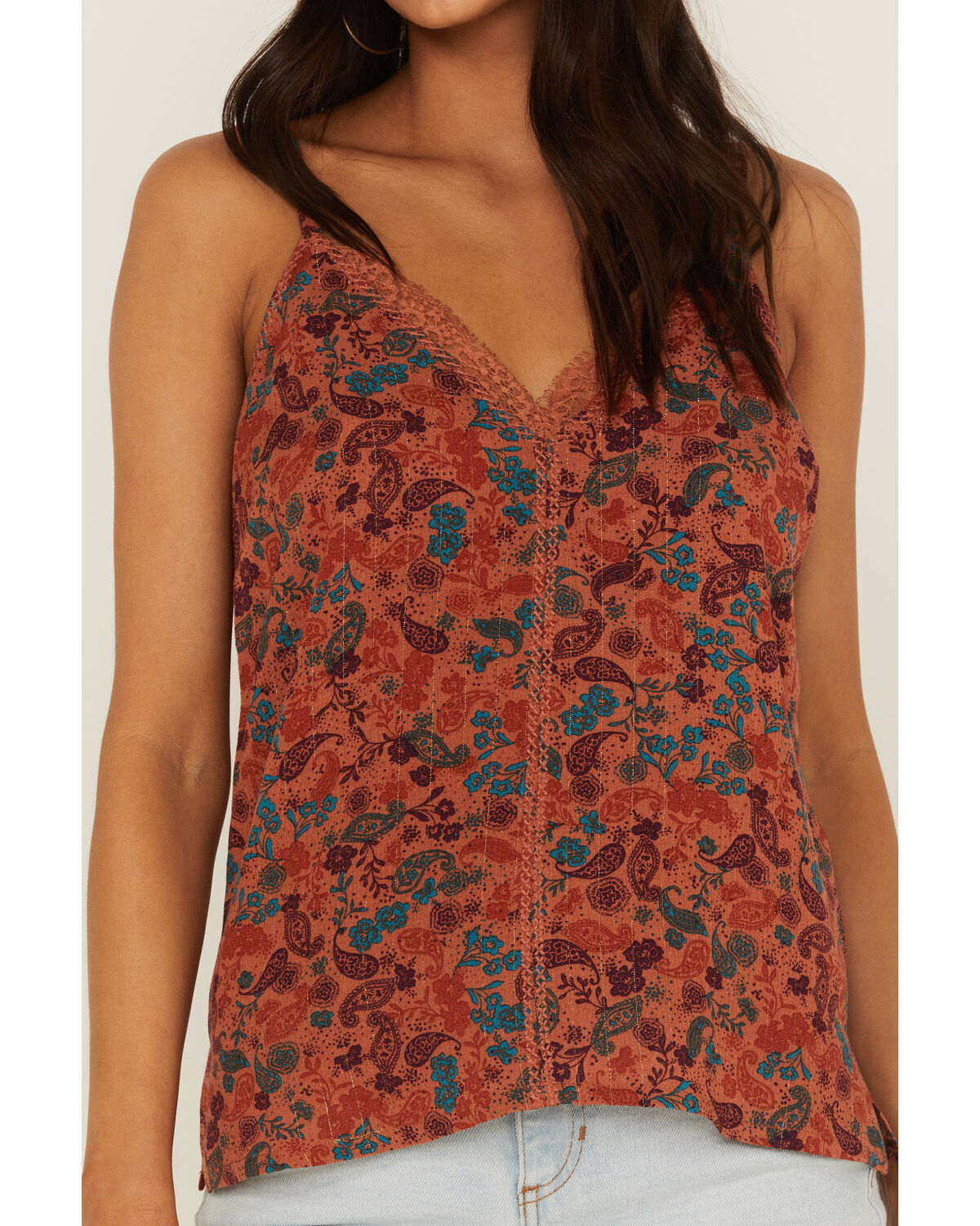 Image #4 - Idyllwind Women's Lurex Little Lace Tank Top, Pecan, hi-res