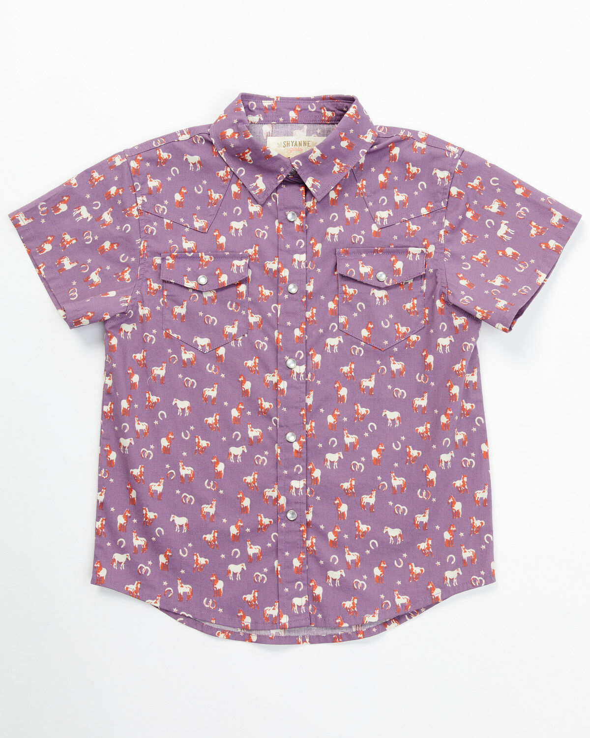 Image #1 - Shyanne Toddler Girls' Printed Short Sleeve Snap Western Stretch Shirt, Purple, hi-res