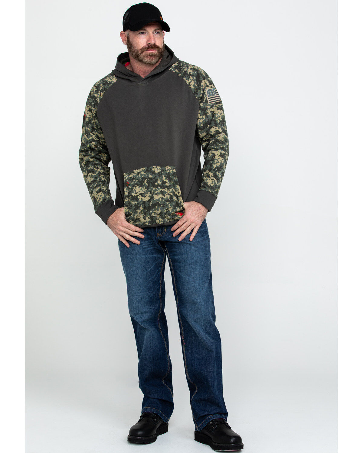 Image #6 - Ariat Men's FR Durastretch Camo Patriot Hooded Work Sweatshirt - Tall, Camouflage, hi-res