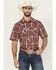 Image #1 - Wrangler Retro Men's Plaid Print Short Sleeve Snap Western Shirt, Burgundy, hi-res