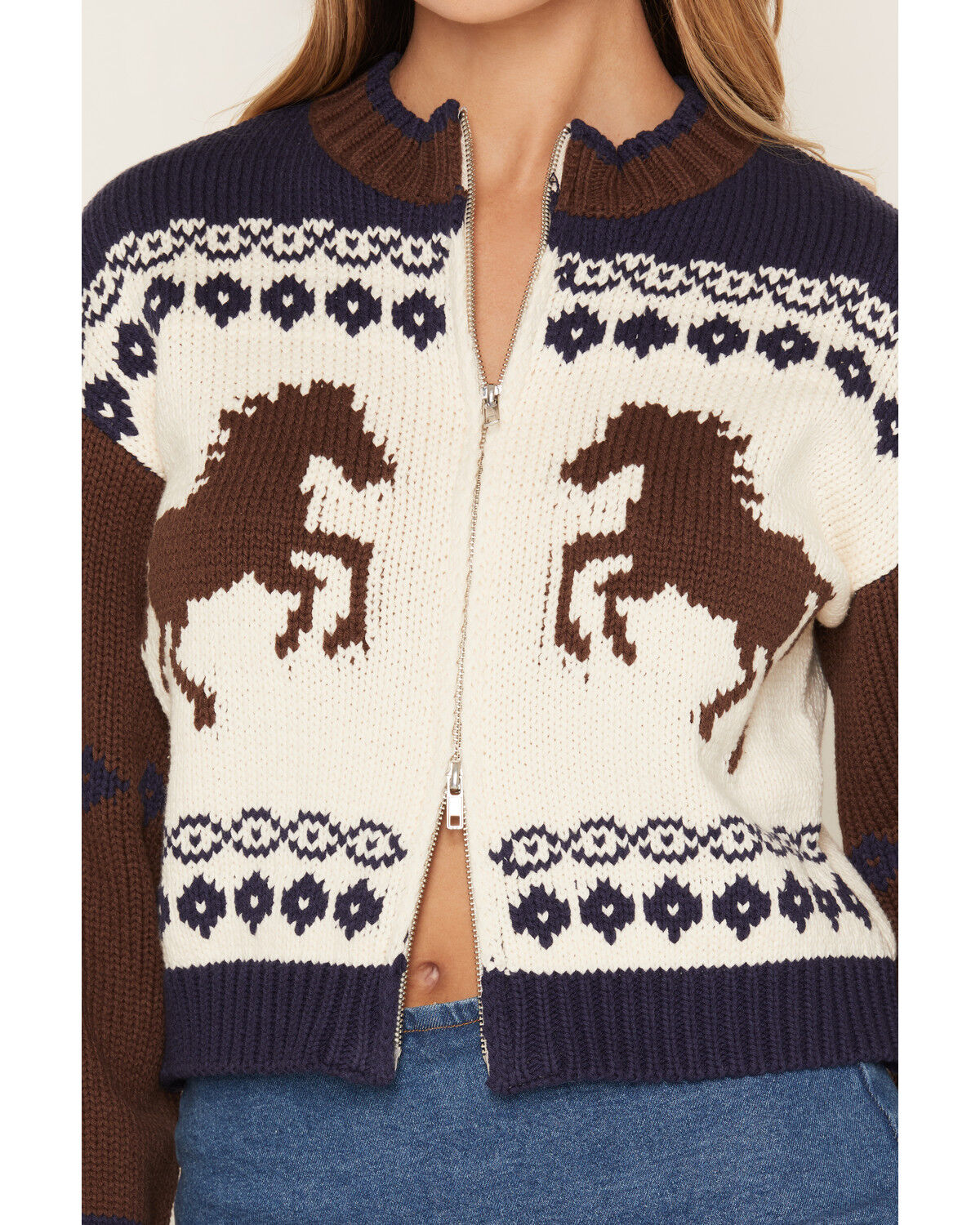 Image #3 - Sadie & Sage Women's Horse Zip-Up Sweater, Brown, hi-res