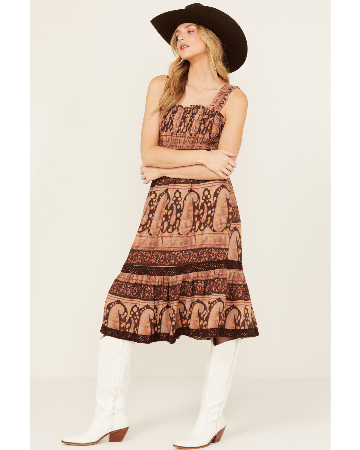 Image #1 - Shyanne Women's Challis Printed Midi Dress, Coral, hi-res