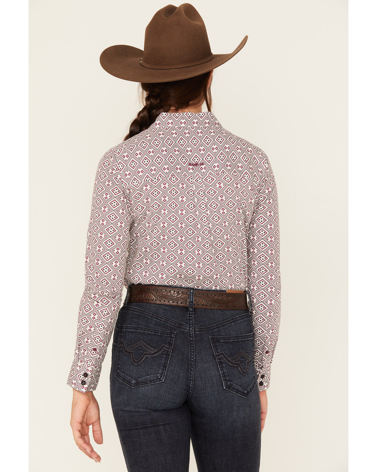 Image #4 - RANK 45&reg; Women's Geo Print Long Sleeve Button-Down Stretch Riding Shirt, Ivory, hi-res