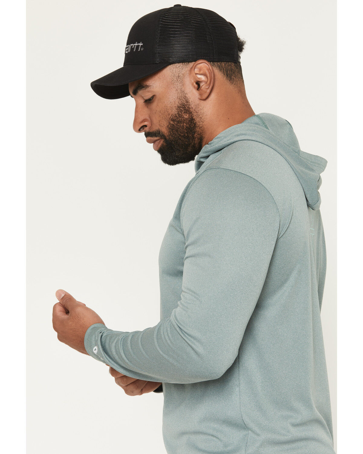 Image #2 - Carhartt Men's Force Sun Defender&trade; Relaxed Fit Logo Hooded Shirt, Green, hi-res