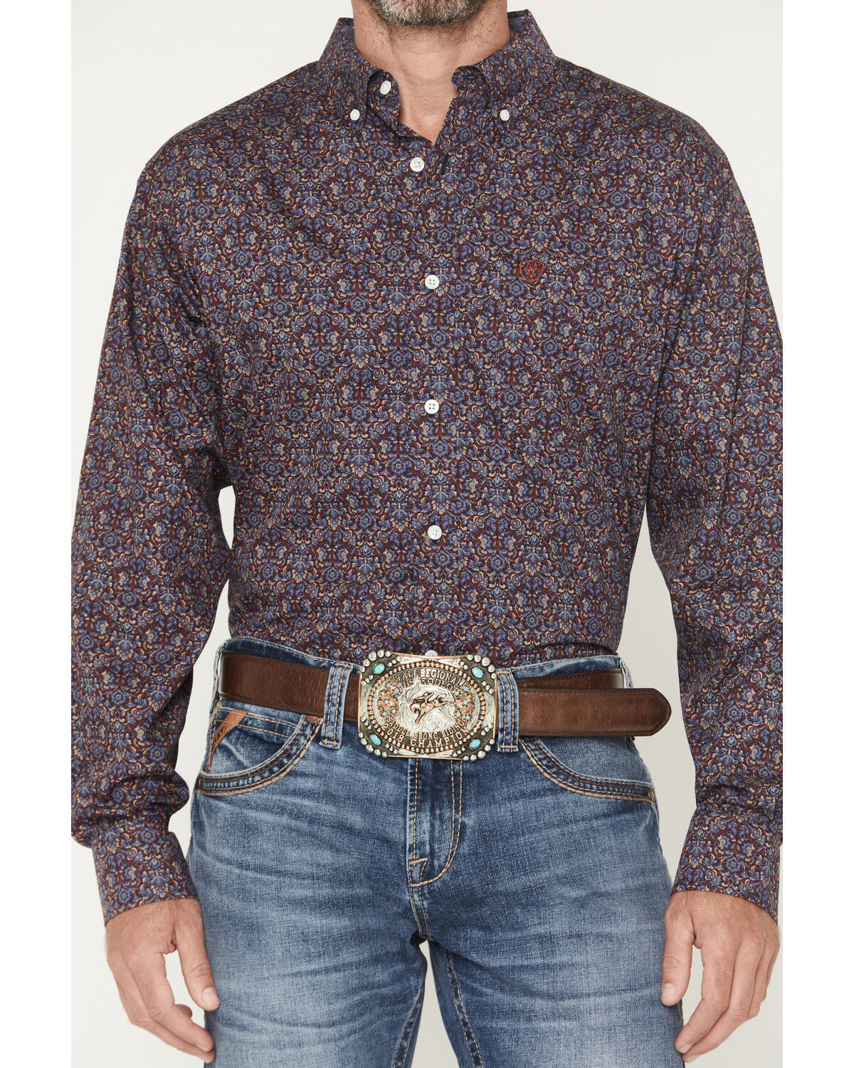Image #3 - Ariat Men's Wrinkle Free Brendan Floral Print Long Sleeve Button-Down Western Shirt, Blue, hi-res