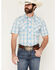 Image #1 - Kimes Ranch Men's Spade COOLMAX&reg; Plaid Print Short Sleeve Pearl Snap Western Shirt, Blue, hi-res