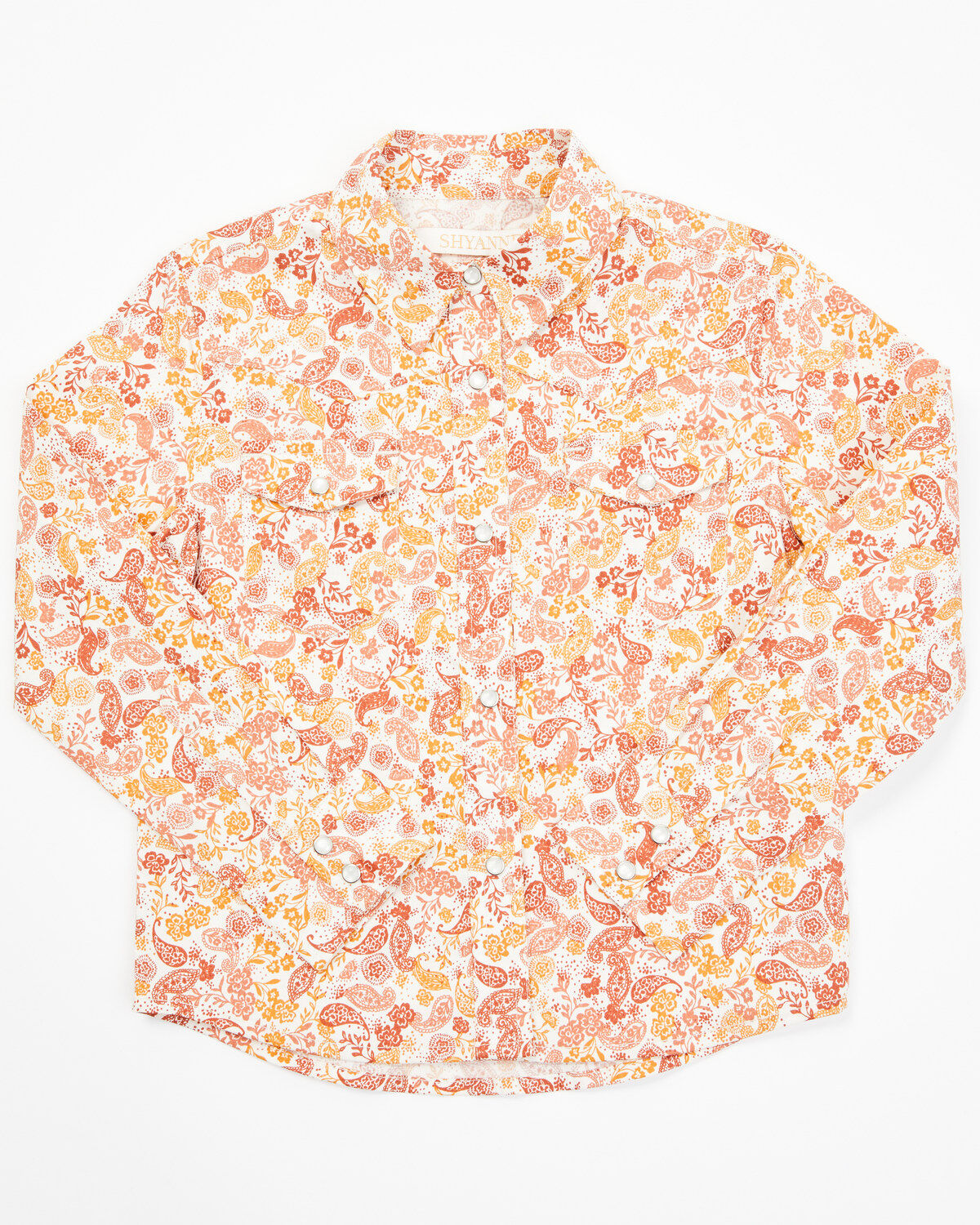 Image #1 - Shyanne Toddler Girls' Ash Floral Print Long Sleeve Pearl Snap Stretch Western Shirt, Gold, hi-res