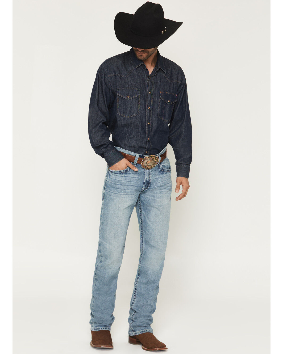 Image #1 - Ariat Men's M2 Stirling Light Wash Relaxed Fit Stretch Bootcut Denim Jeans, Blue, hi-res