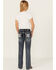 Image #1 - Grace in LA Girls' Medium Wash Longhorn Skull Stretch Bootcut Jeans , Medium Wash, hi-res