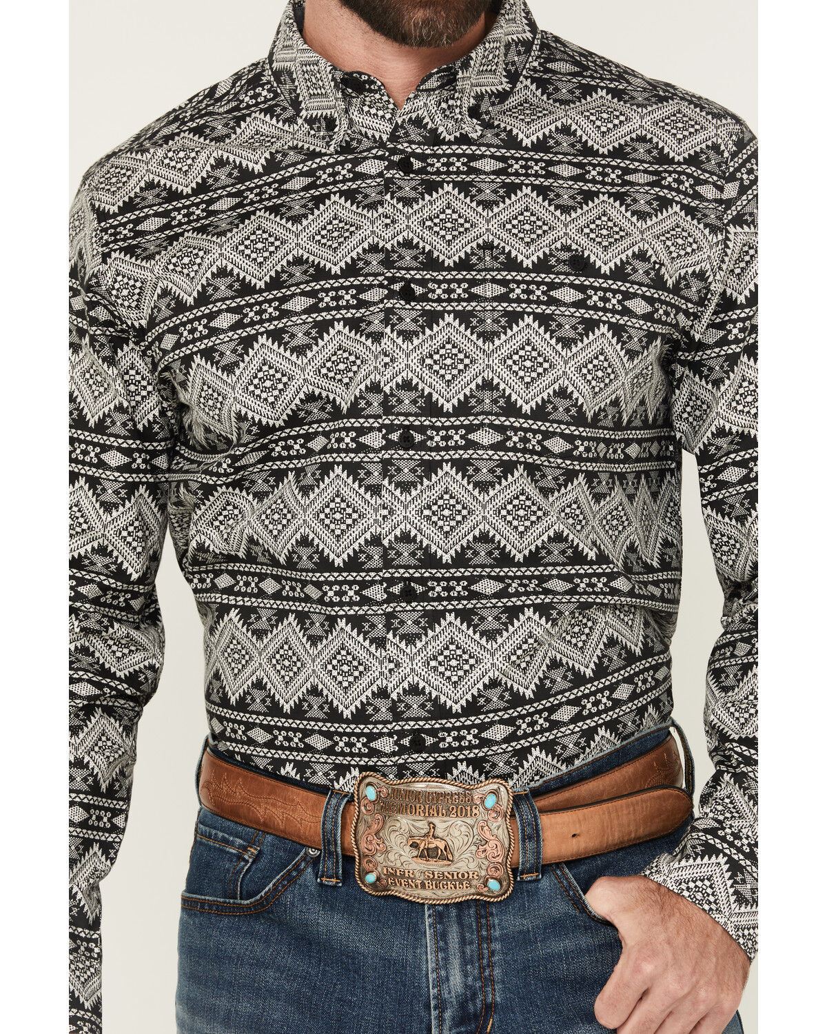 Image #3 - RANK 45&reg; Men's Blaze Southwestern Striped Long Sleeve Button-Down Stretch Western Shirt, Black, hi-res