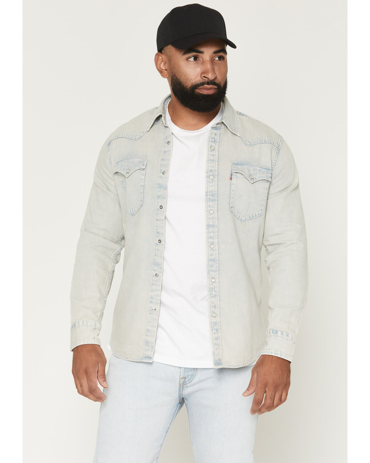 Image #1 - Levi's Men's Classic Western Denim Long Sleeve Pearl Snap Western Shirt, Light Wash, hi-res
