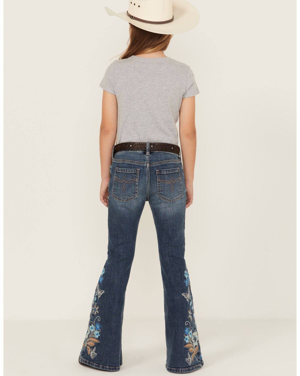 Image #1 - Shyanne Girls' Althea Floral Embroidered Flare Stretch Denim Jeans, , hi-res