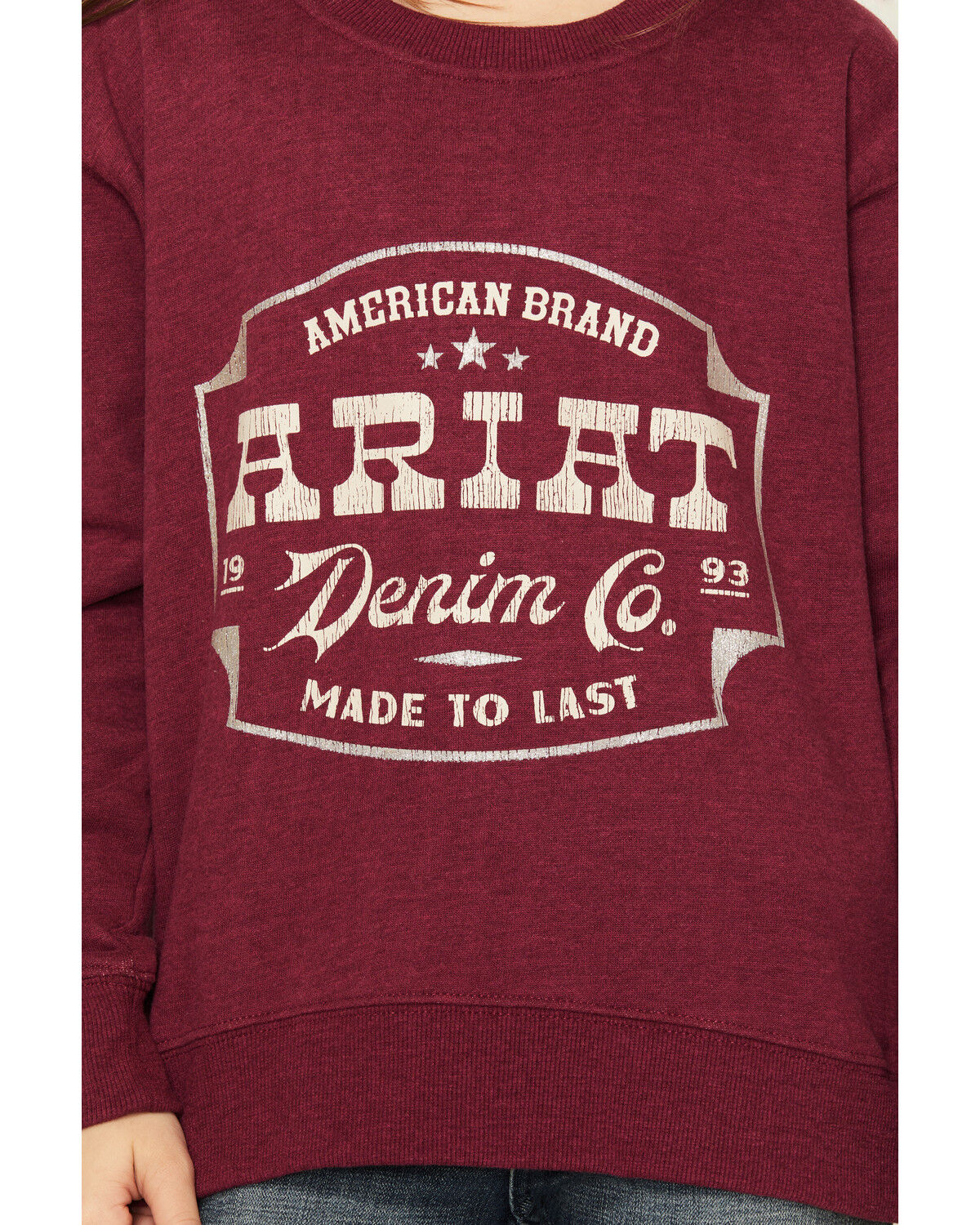 Image #3 - Ariat Girls' Emblem Sweatshirt, Maroon, hi-res