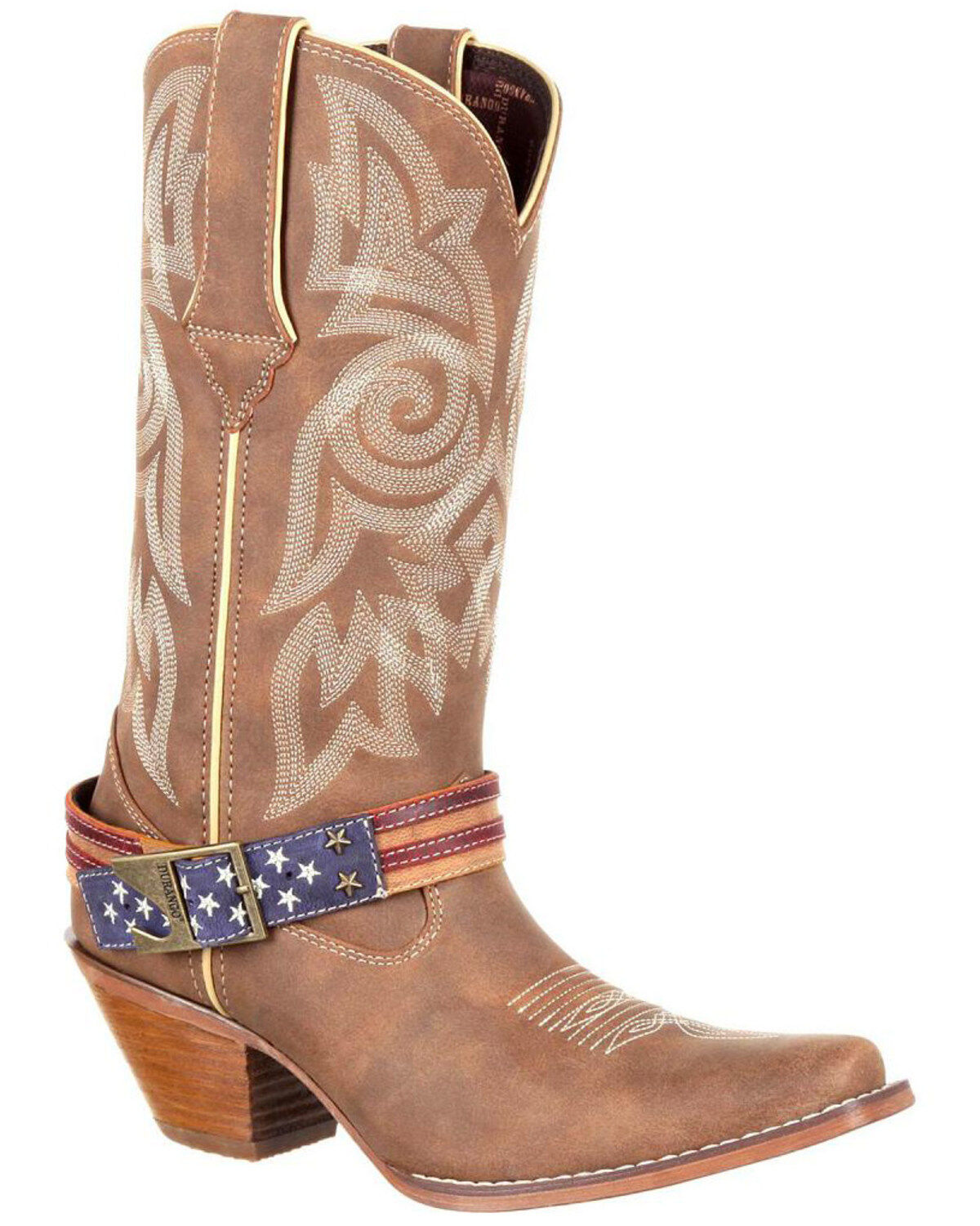 Durango Women's American Flag Buckle Western Boots, Brown, hi-res