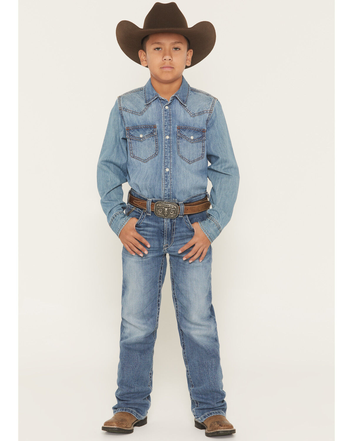 Image #1 - Ariat Boys' B4 Marshall Relaxed August Bootcut Denim Jeans, Dark Wash, hi-res