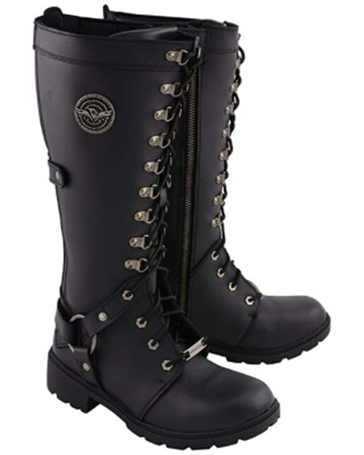 Image #1 - Milwaukee Leather Women&rsquo;s Jane Combat Style Harness Motorcycle Boots - Round Toe, Black, hi-res