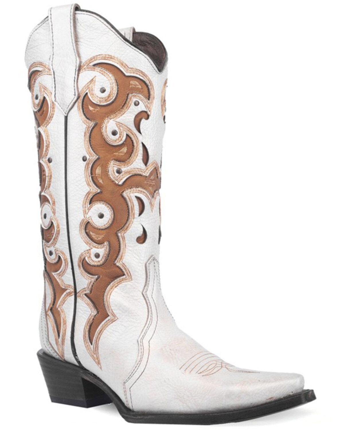 Image #1 - Circle G Women's Inlay Western Boots - Snip Toe, White, hi-res