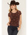 Image #1 - Wild Moss Women's Hat Print Mesh Short Sleeve Shirt, Brown, hi-res