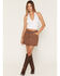 Image #1 - Ashley Women's Boot Barn Exclusive Washed Denim Tie-Front Mini Skirt, Lt Brown, hi-res