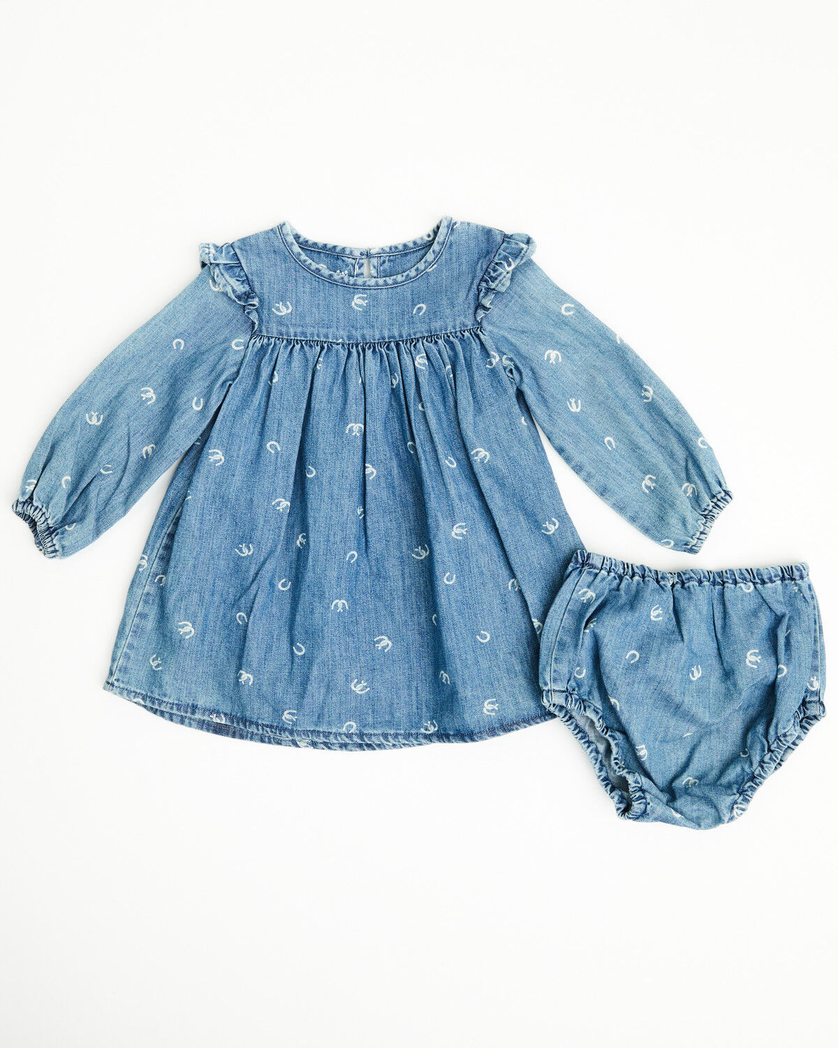 Wrangler Infant Girls' Horseshoe Print Denim Dress Set - 2 Piece, Blue, hi-res