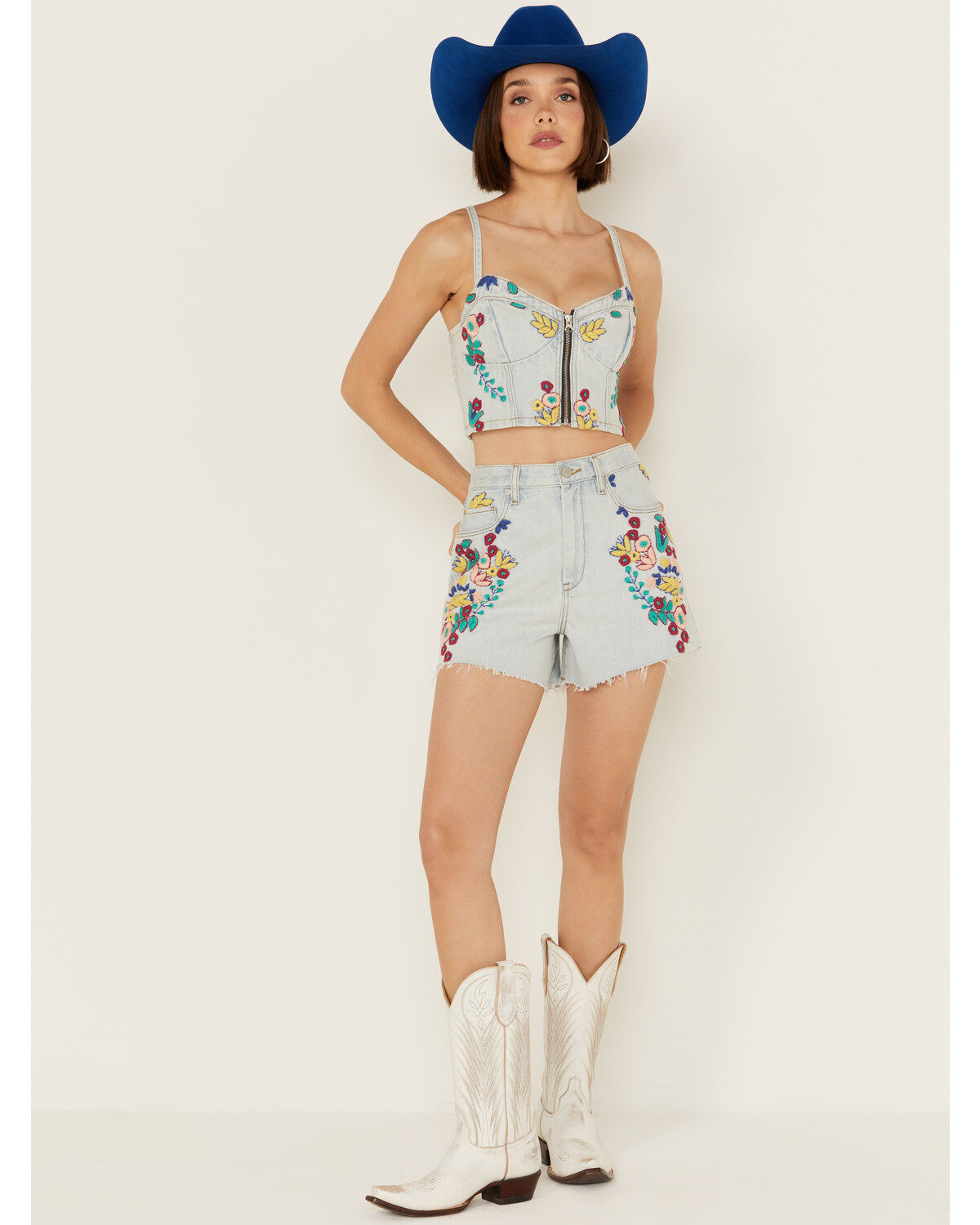Image #1 - Blank NYC Women's Light Wash High Rise Floral Embroidered Denim Shorts, Light Wash, hi-res