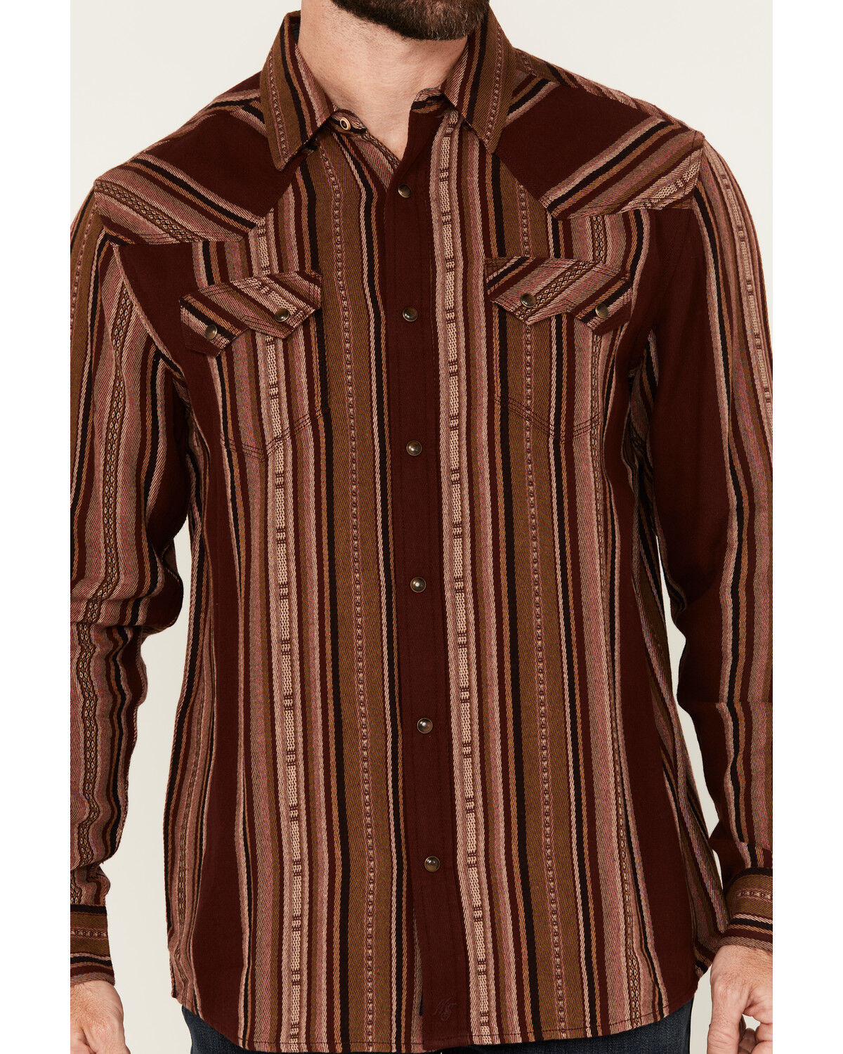 Image #3 - Moonshine Spirit&reg; Men's Whiskey Tango Striped Long Sleeve Snap Western Shirt, Burgundy, hi-res