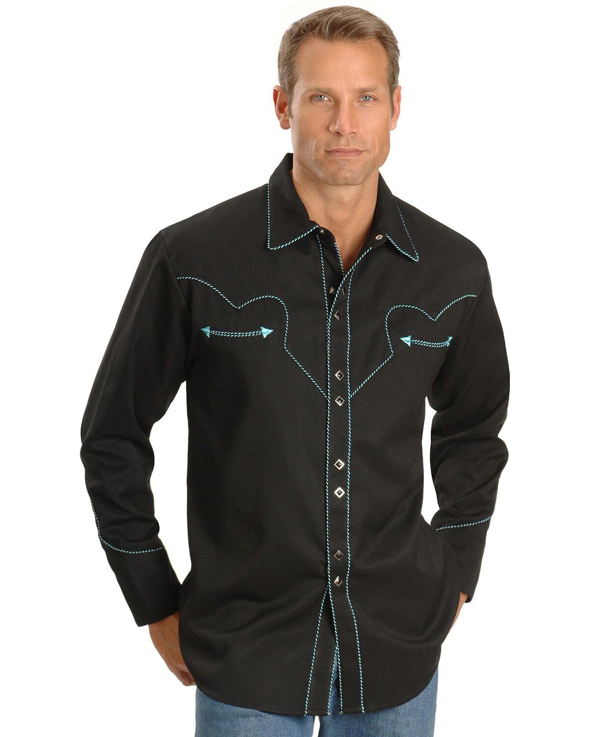 Scully Men's Long Sleeve Western Shirt, Black, hi-res