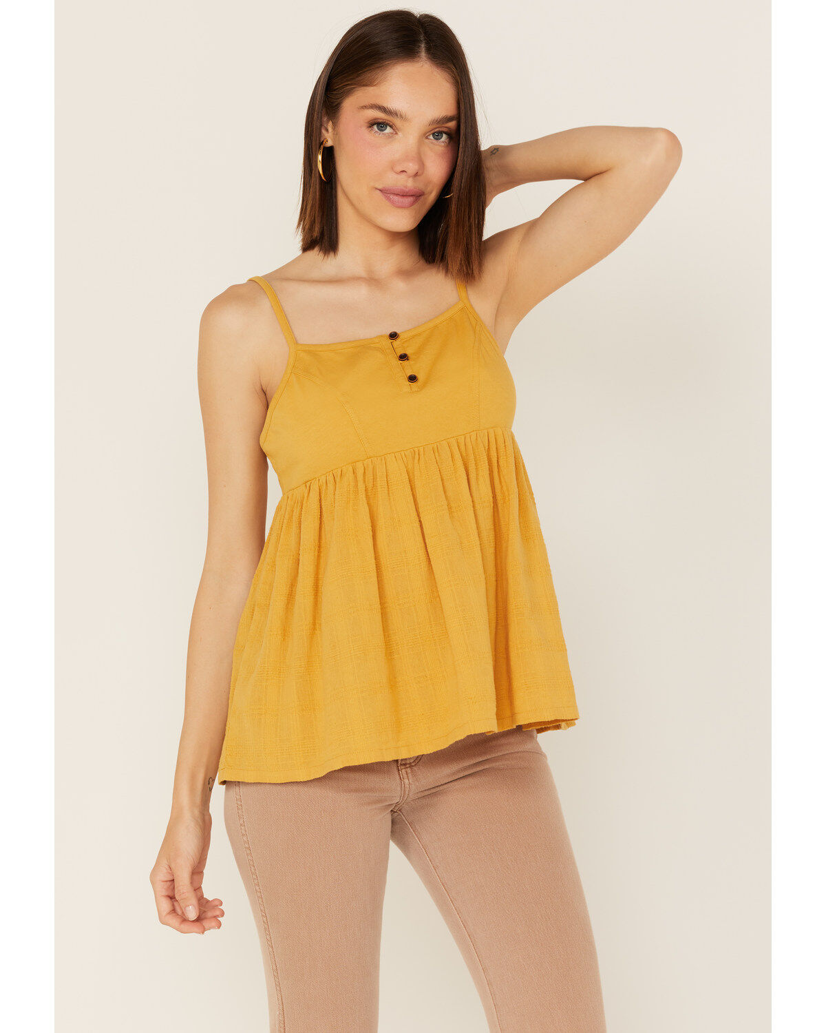 Image #1 - Cleo + Wolf Women's Knit Babydoll Tank Top, Gold, hi-res