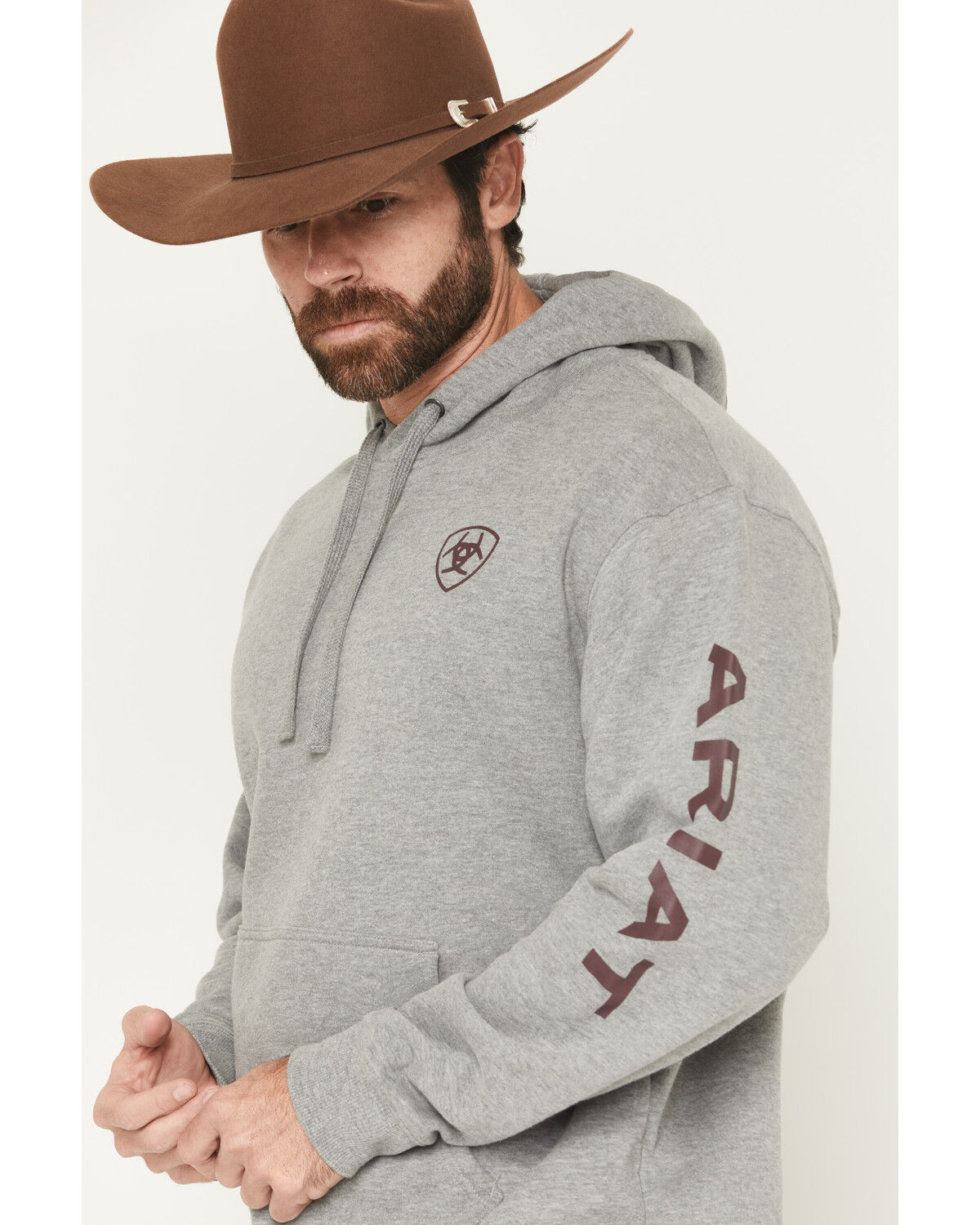 Image #2 - Ariat Men's Logo Graphic Hooded Sweatshirt - Big, Grey, hi-res