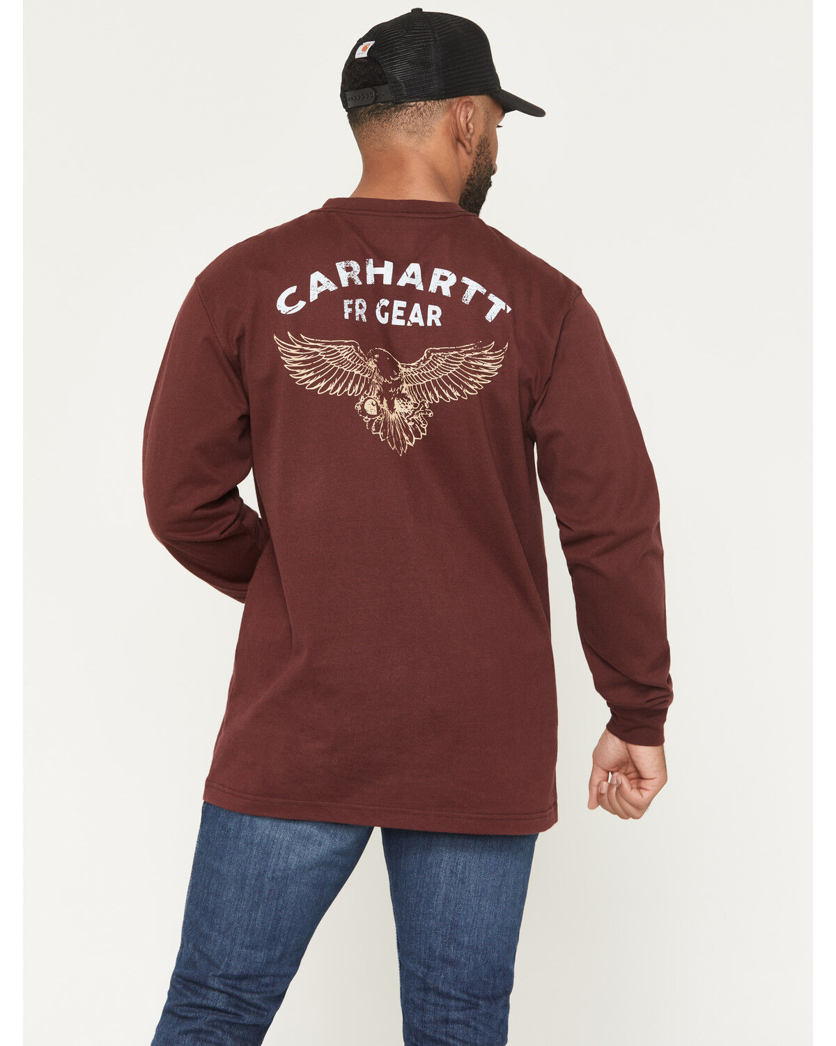 Carhartt Men's FR Force&reg; Loose Fit Eagle Long Sleeve Graphic Work T-Shirt, Burgundy, hi-res