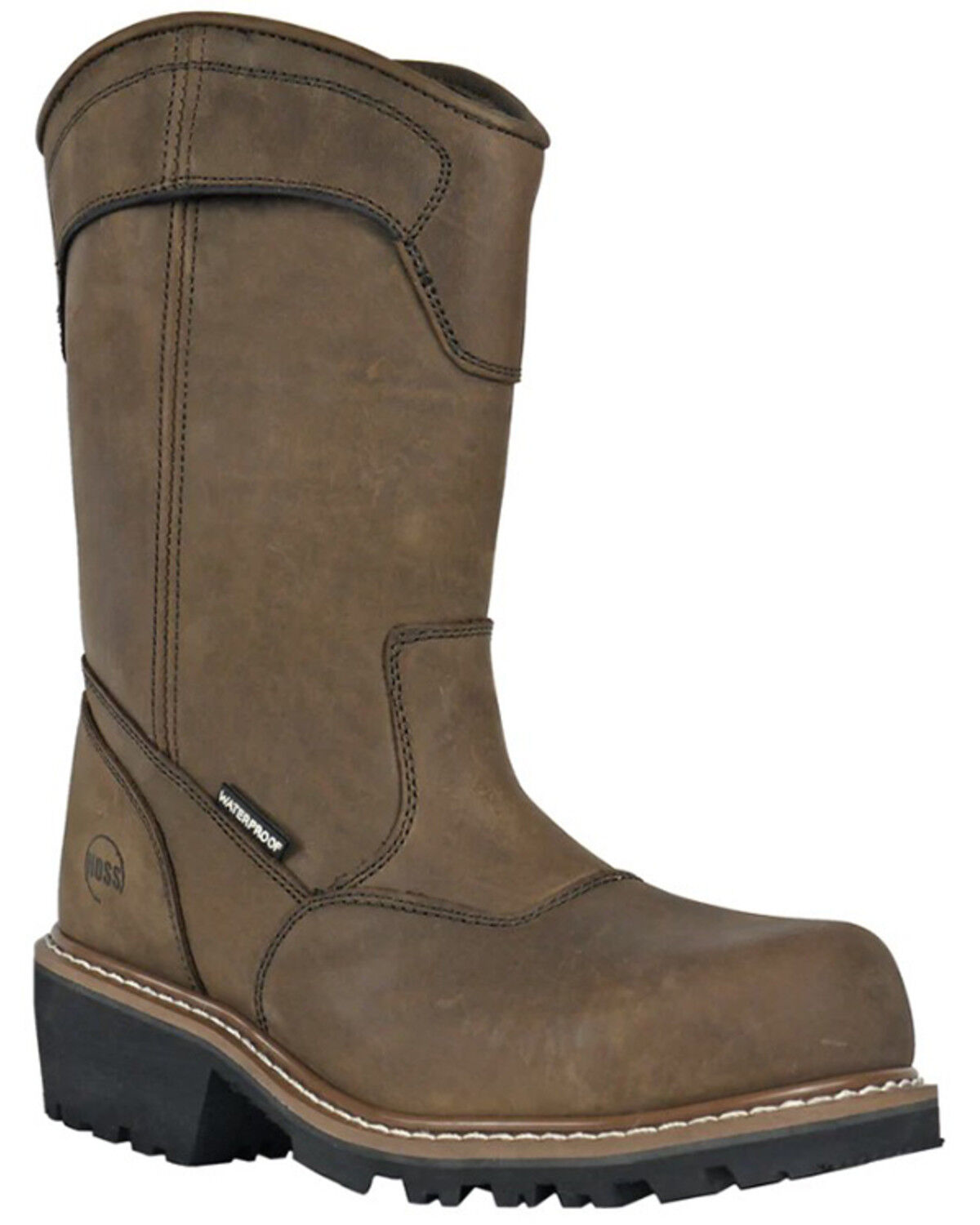 Hoss Men's Buford Logger Pull-On Waterproof Logger Work Boots - Composite Toe, Brown, hi-res