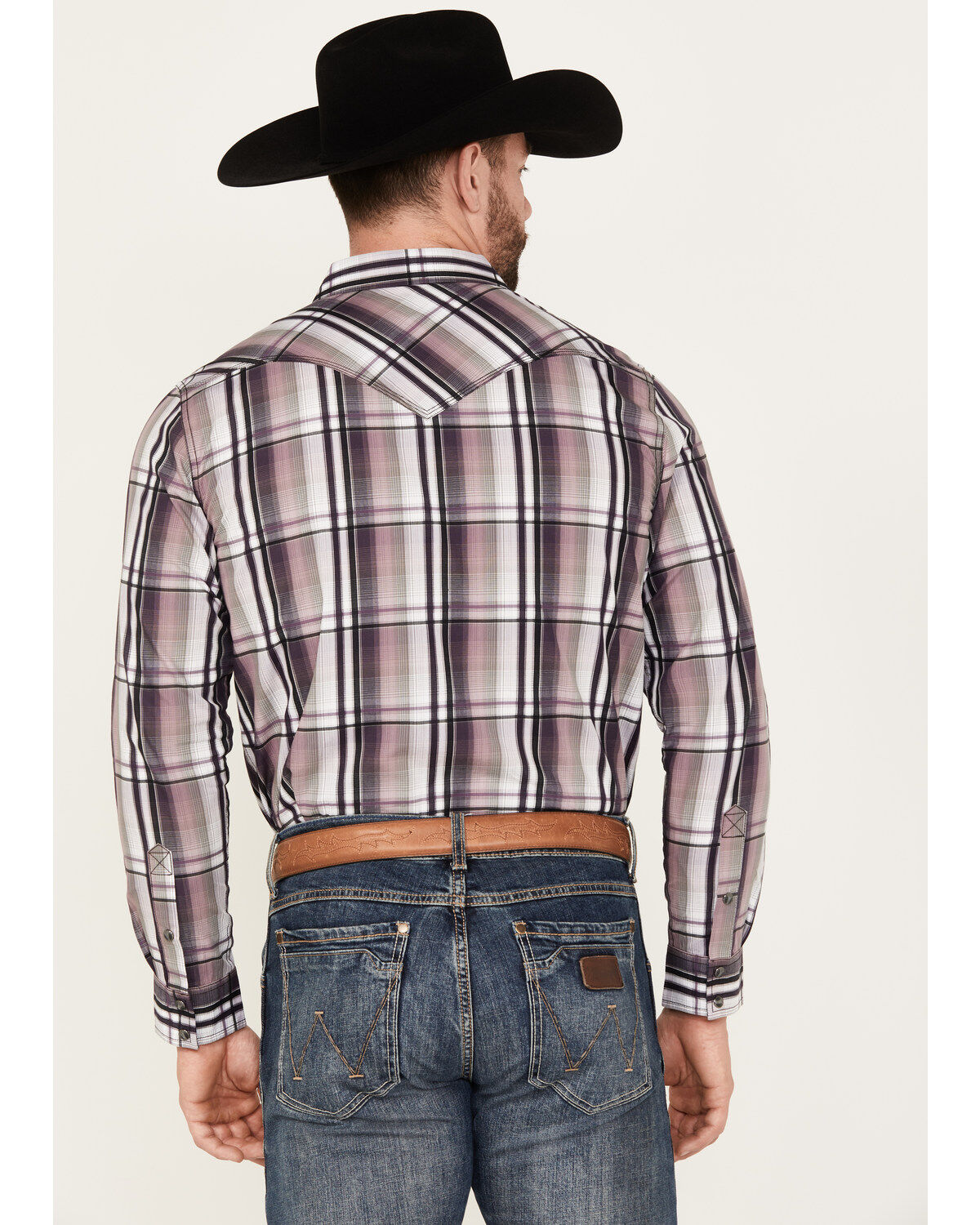 Image #4 - Moonshine Spirit&reg; Men's Back Stage Plaid Print Long Sleeve Snap Western Shirt, Purple, hi-res