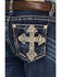 Image #4 - Miss Me Girls' Medium Wash Cross Embroidered Stretch Bootcut Jeans, Dark Blue, hi-res