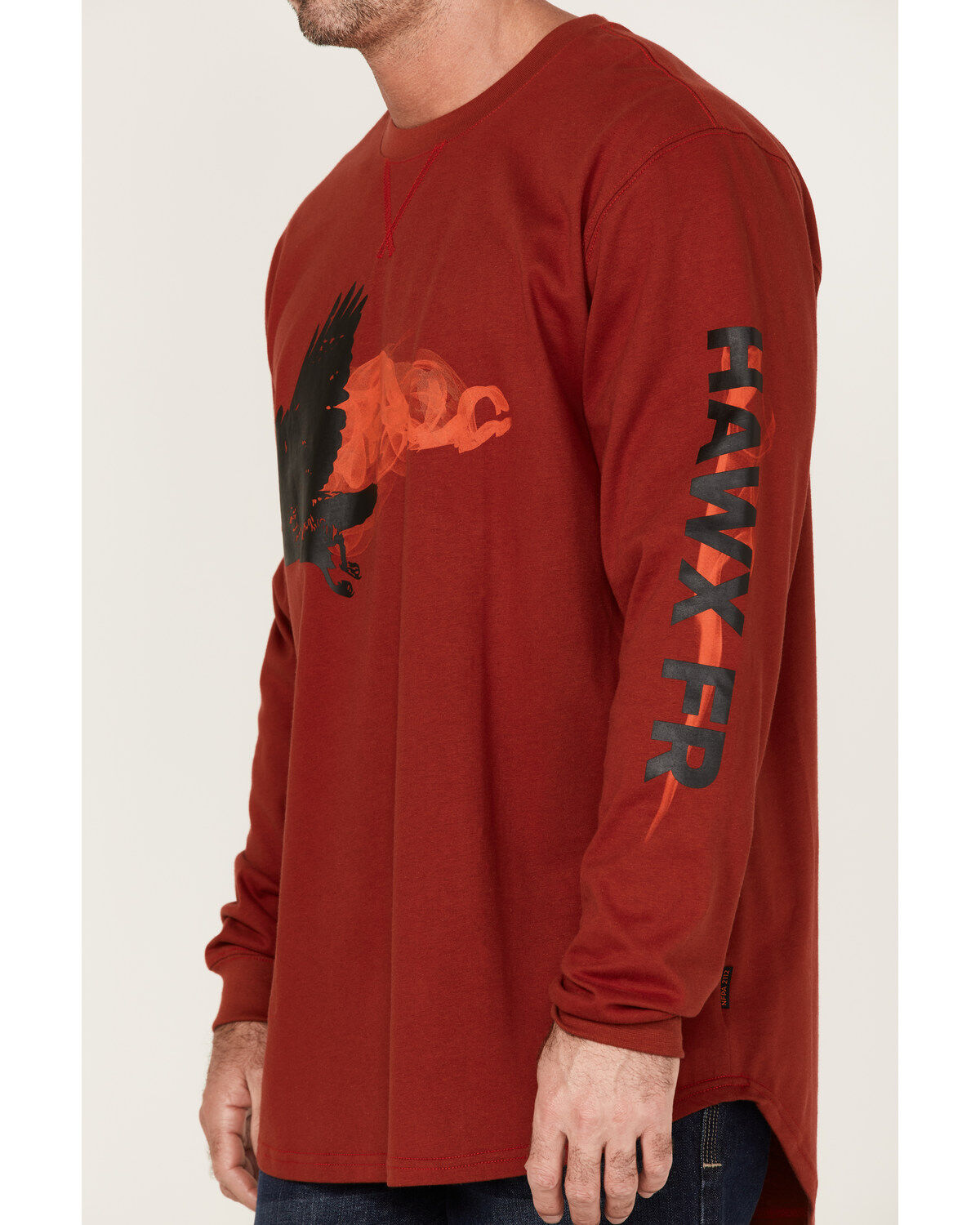Image #3 - Hawx Men's FR Flame Graphic Long Sleeve Work T-Shirt, Dark Red, hi-res