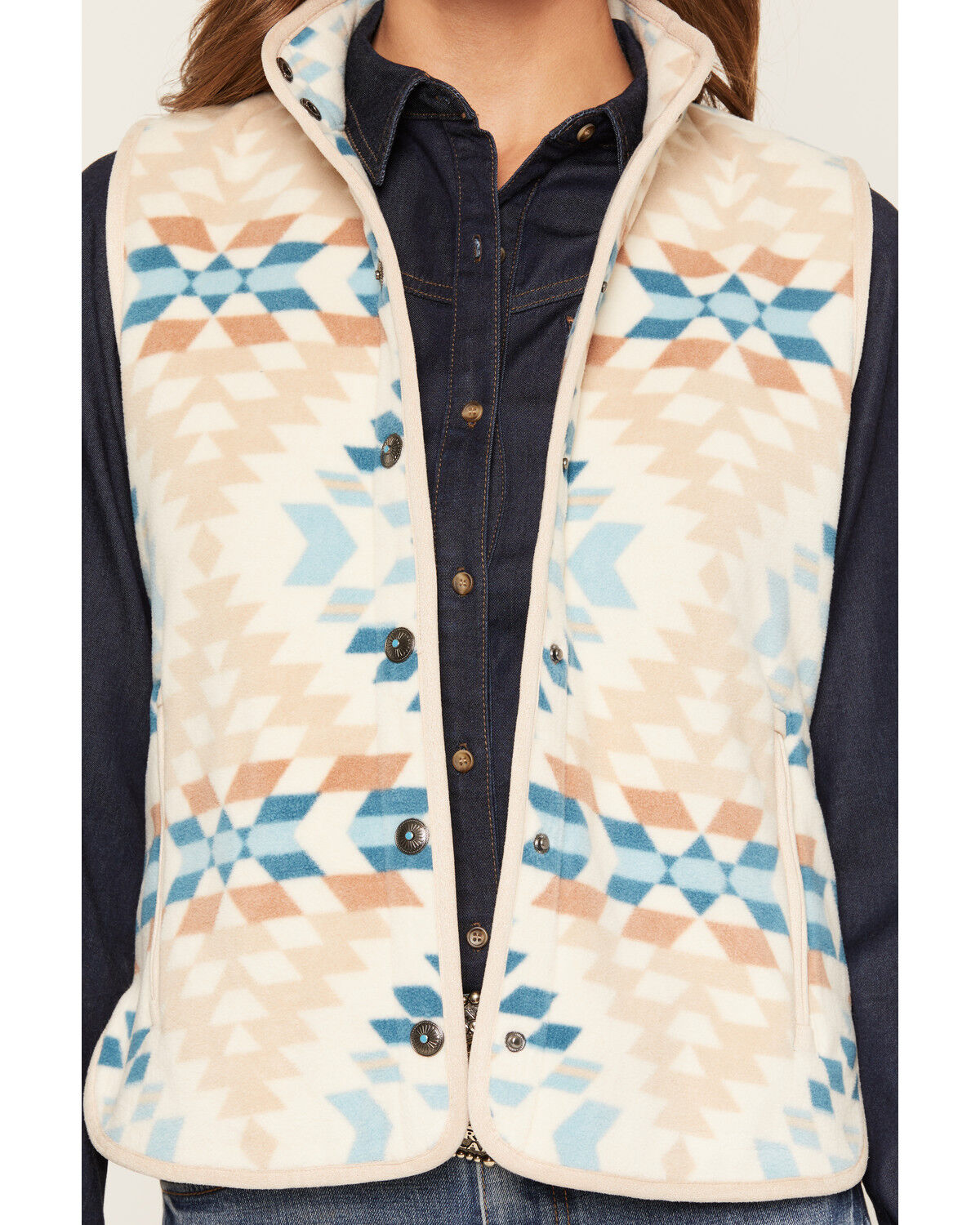Image #3 - Shyanne Women's Southwestern Print Polar Fleece Vest, Khaki, hi-res
