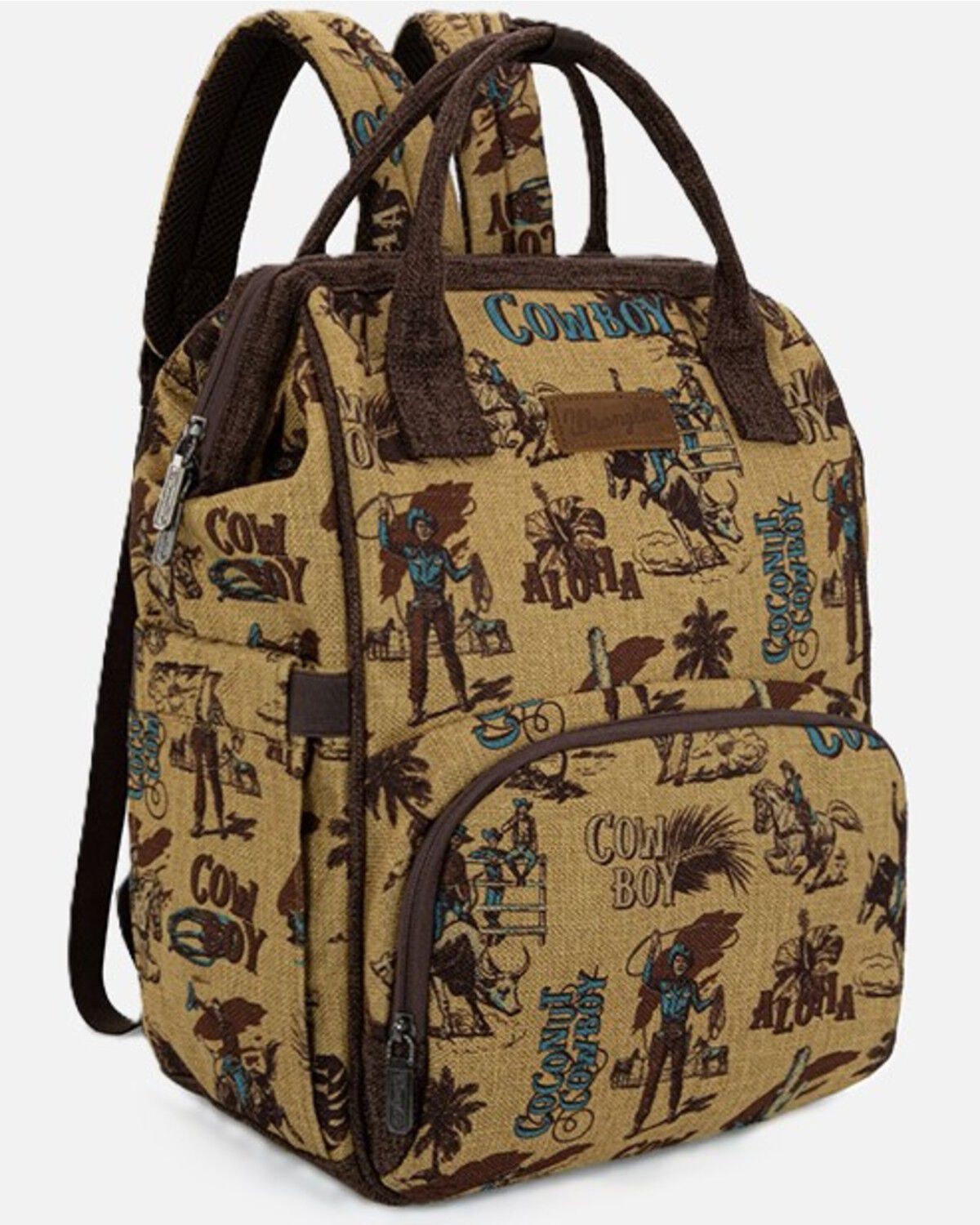 Wrangler Vintage Retro Cowboy Cool Print Backpack, Yellow, hi-res