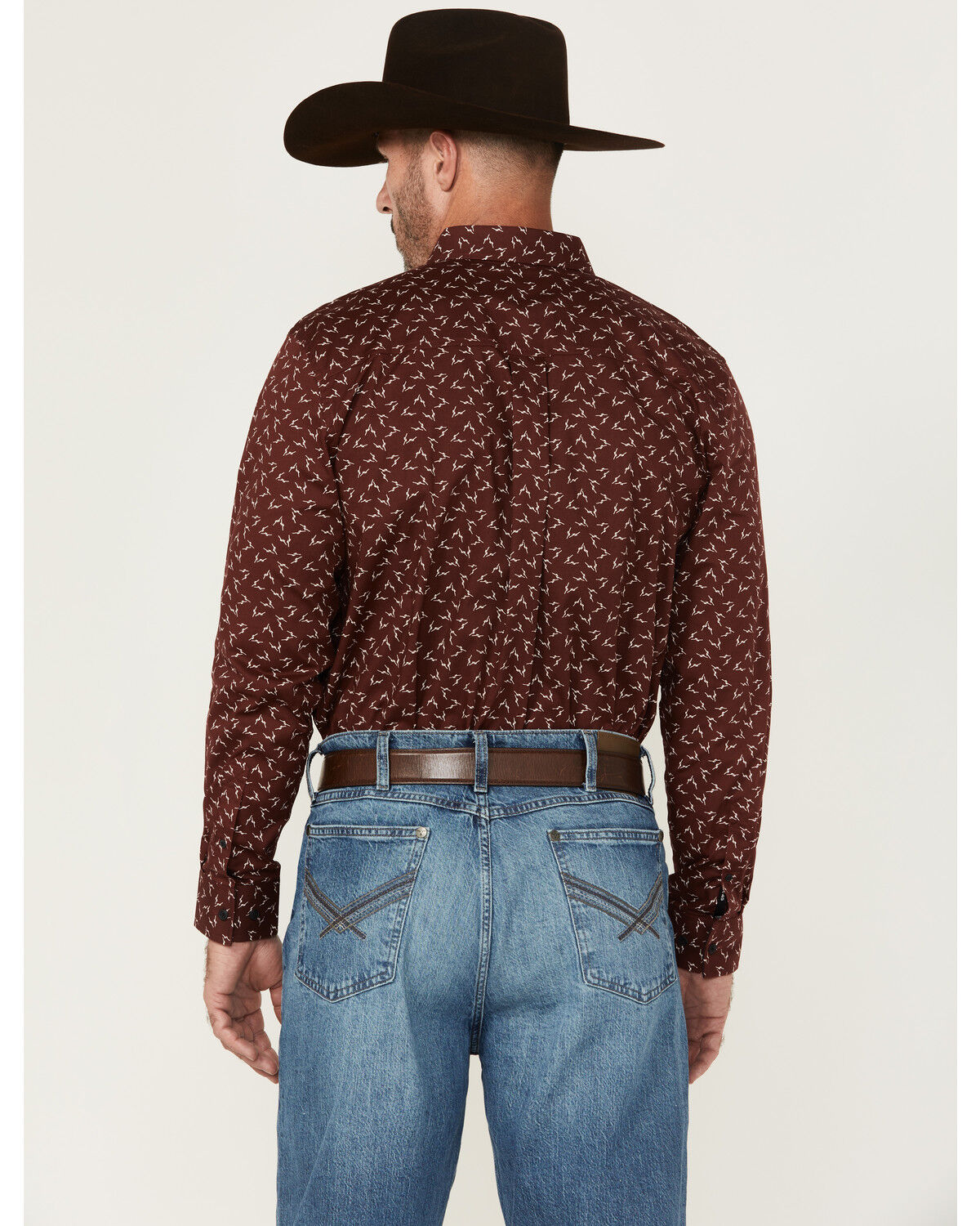 Image #4 - RANK 45&reg; Men's Bronc Buster Geo Print Long Sleeve Button-Down Stretch Western Shirt, Burgundy, hi-res