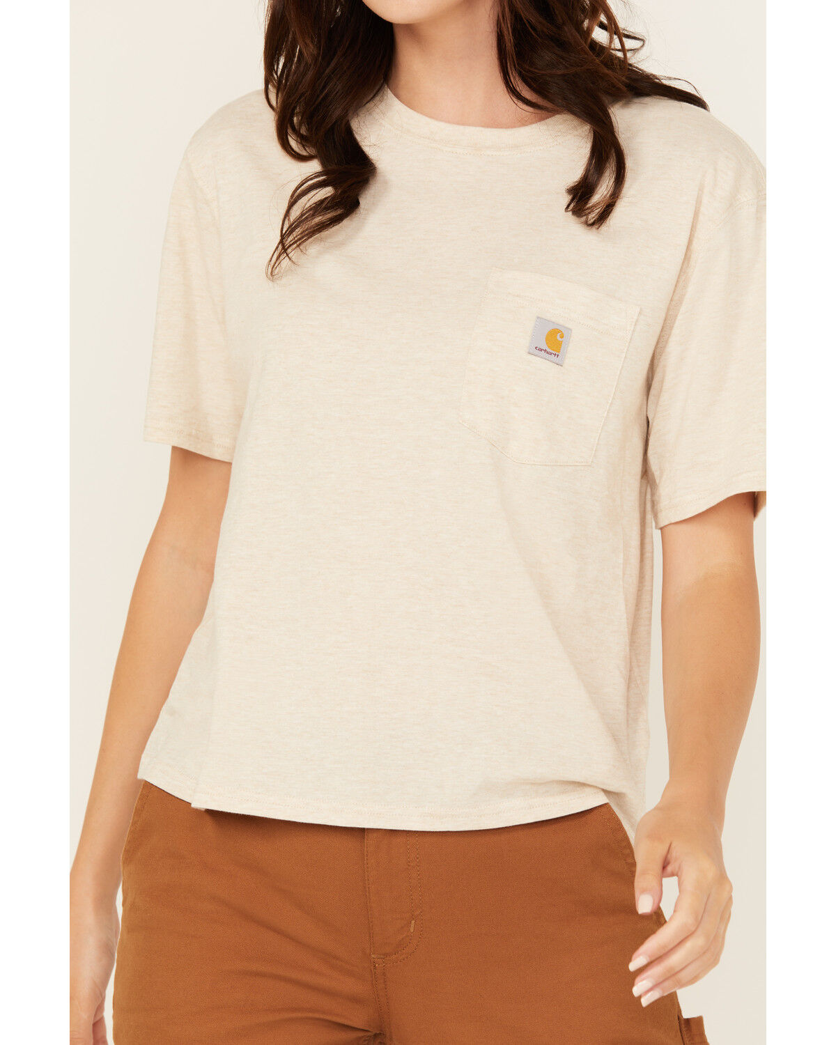 Image #3 - Carhartt Women's Tencel&trade; Fiber Series Loose Fit Short Sleeve Pocket Work Shirt, Oatmeal, hi-res