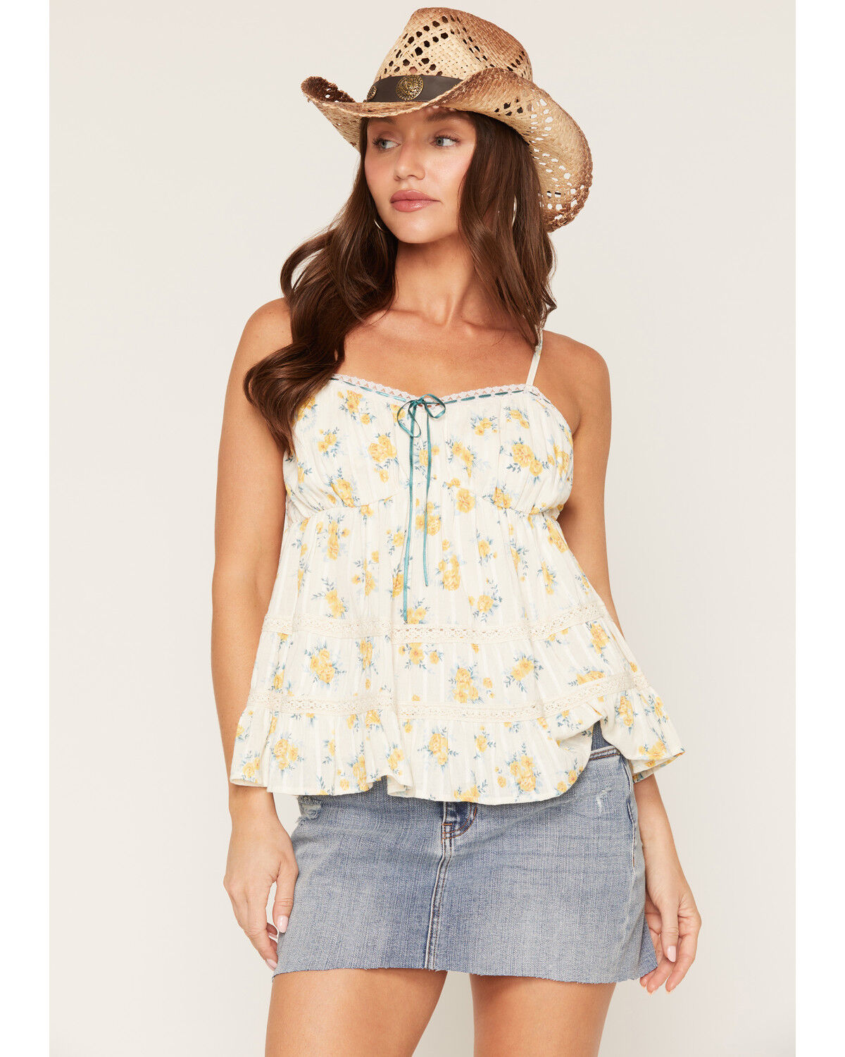 Angie Women's Floral Print Tank Top, Ivory, hi-res
