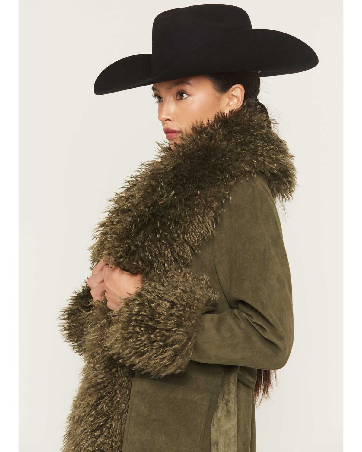 Image #2 - Azalea Wang Women's Gilda Faux Suede Coat, Olive, hi-res