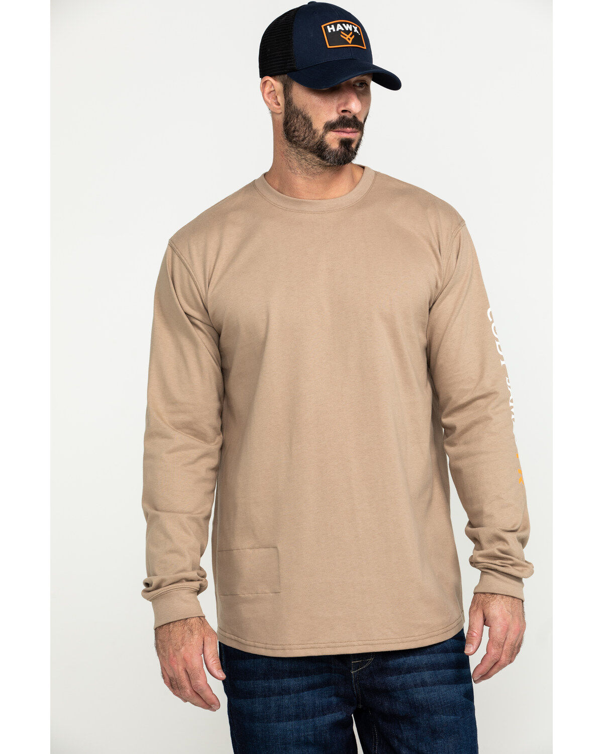 Cody James Men's FR Logo Long Sleeve Stretch Work Shirt, Beige/khaki, hi-res