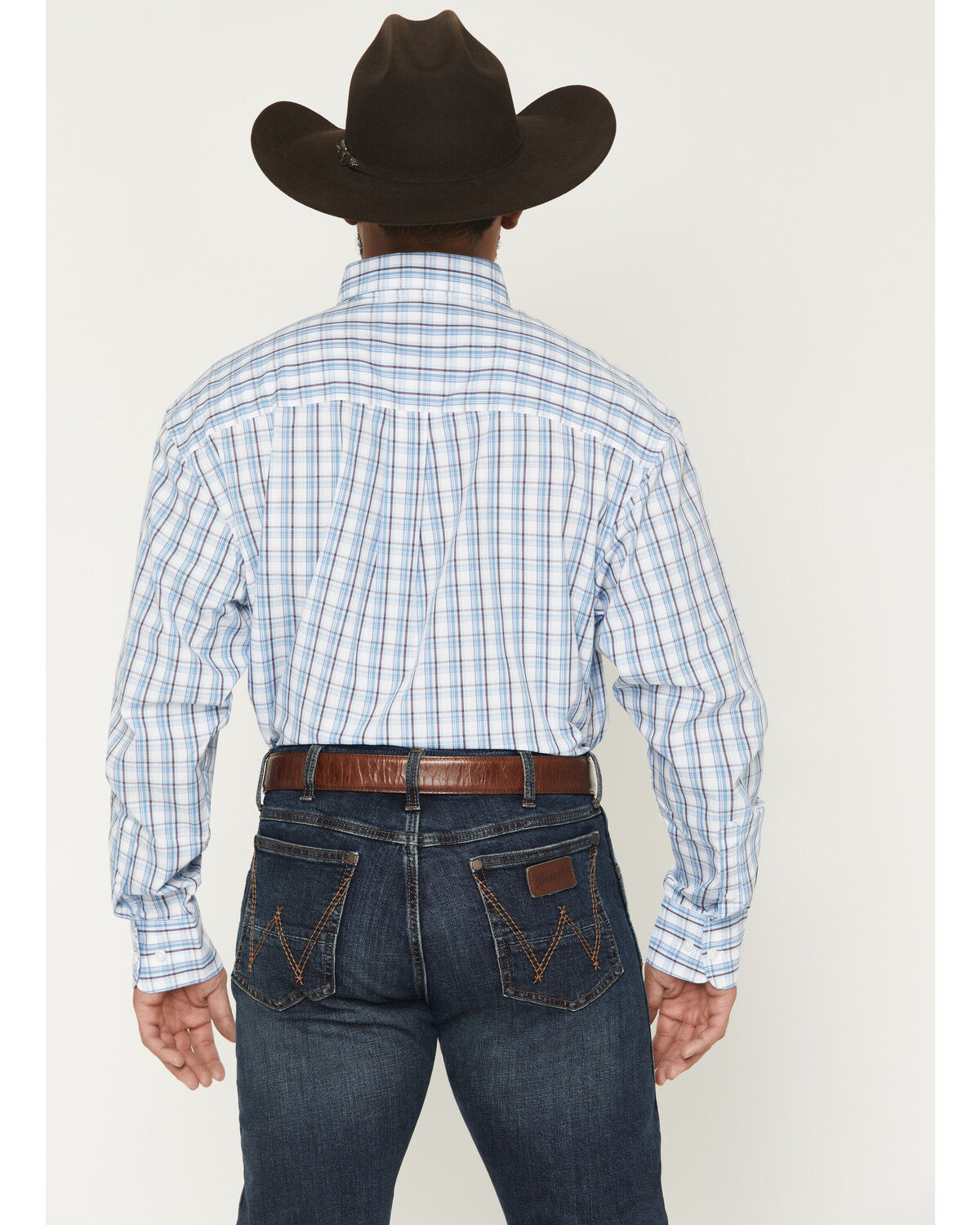 Image #4 - Wrangler Men's Plaid Print Long Sleeve Button-Down Western Shirt, Blue, hi-res