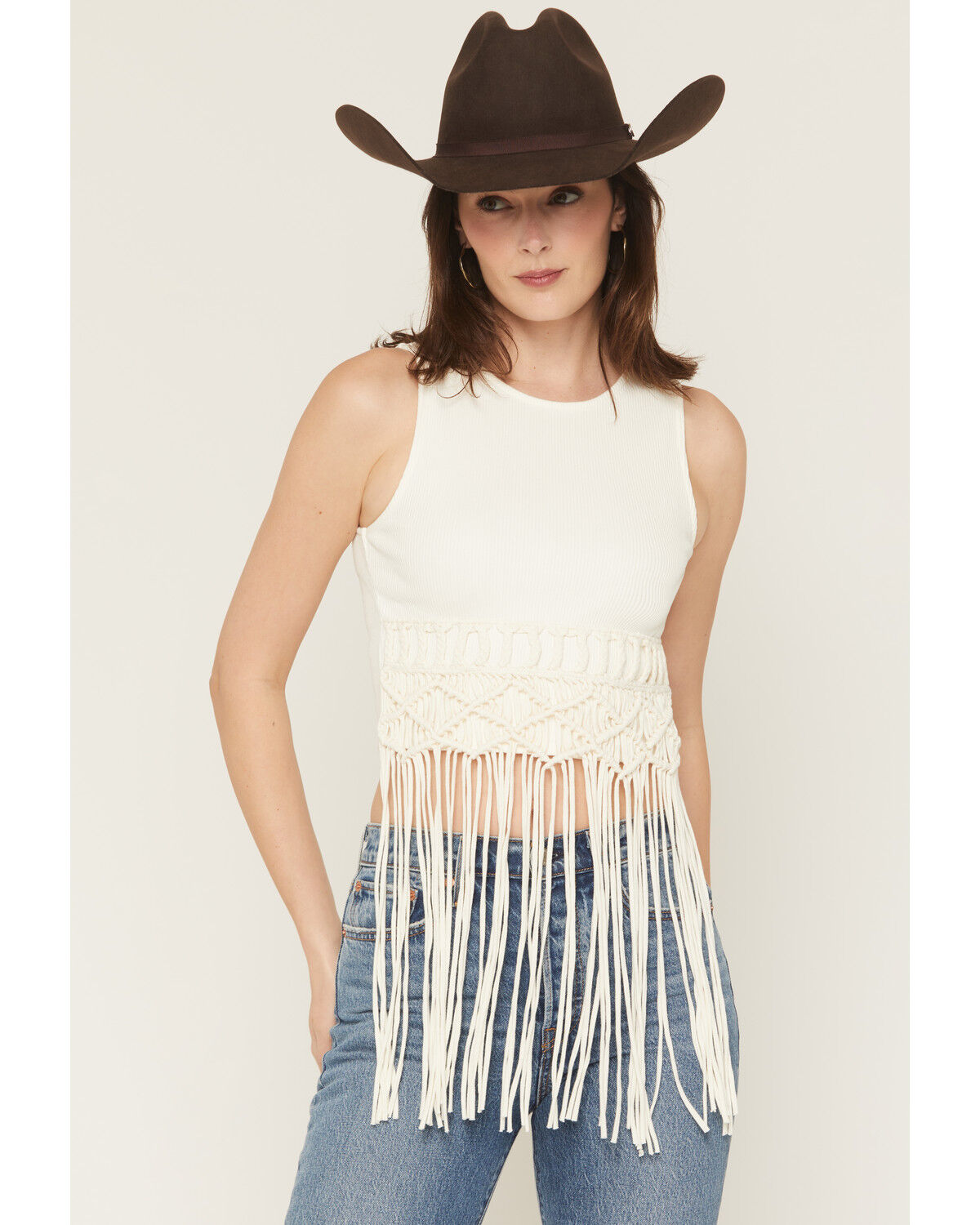 Image #1 - Rock & Roll Denim Women's Macrame Tank Top, Natural, hi-res