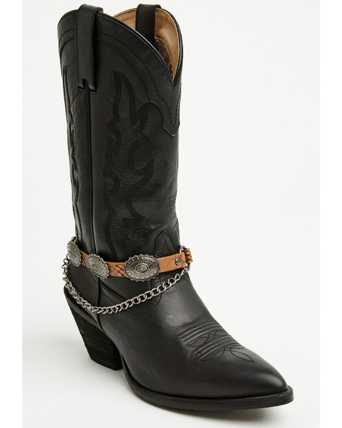 Shyanne Women's Scalloped Concho Boot Bracelet with Chain, Brown, hi-res