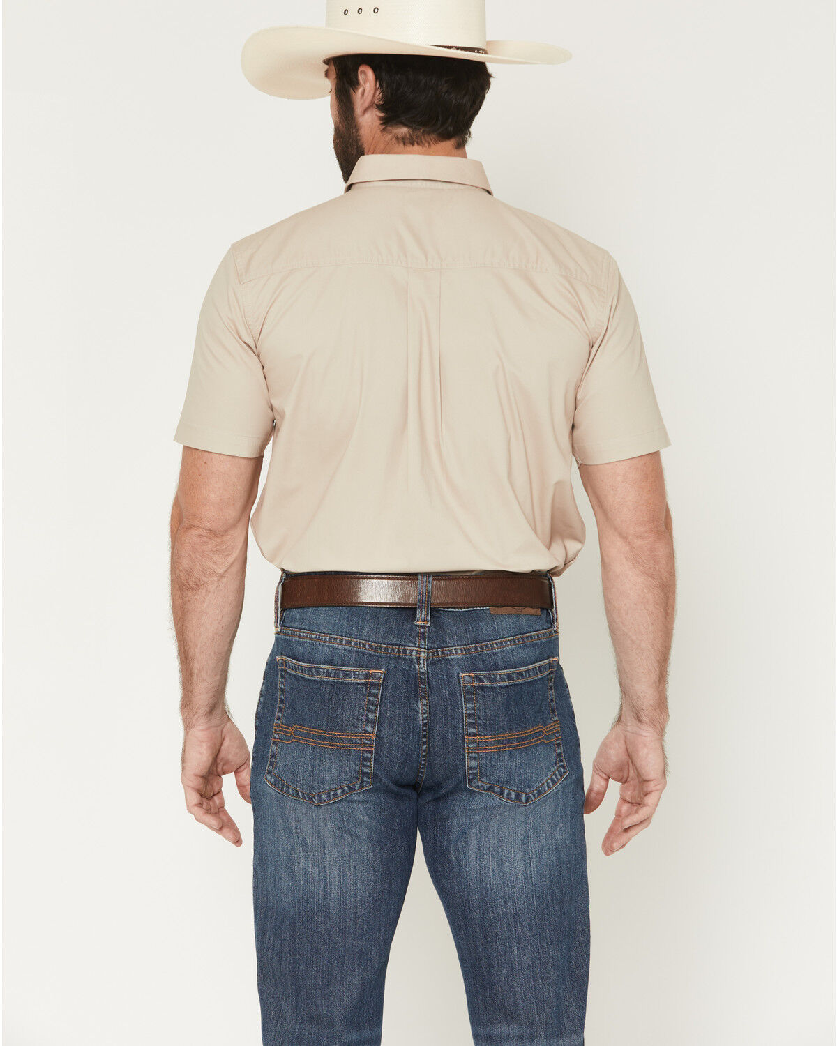 Image #4 - Cody James Men's Basic Solid Short Sleeve Button-Down Stretch Western Shirt, Tan, hi-res