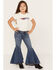 Image #1 - Shyanne Little Girls' Medium Wash Ruffle Trumpet Flare Jeans, Dark Medium Wash, hi-res