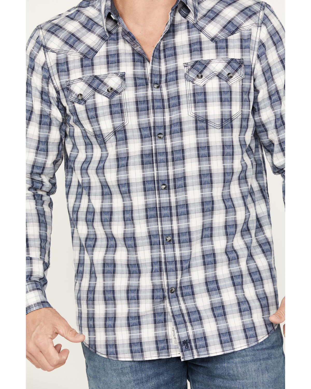Image #3 - Moonshine Spirit&reg; Men's Rattler Plaid Print Long Sleeve Western Snap Shirt, Navy, hi-res