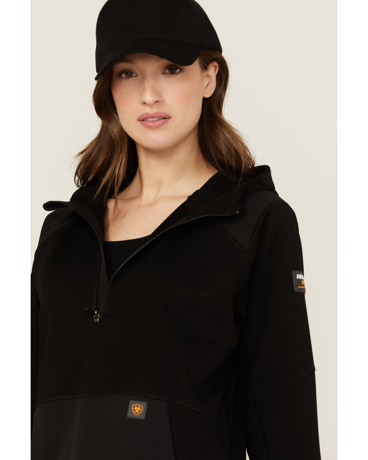 Image #2 - Ariat Women's Rebar WorkTek Reinforced 1/2 Zip Hooded Pullover, Black, hi-res